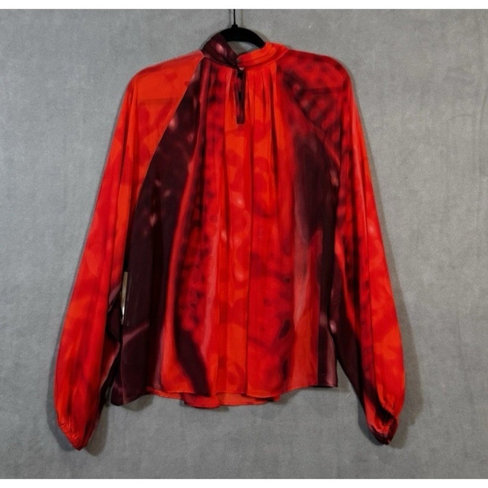 Worthington Moody Scroll Red Mock Neck Blouse XXL NWT Long Sleeve Raglan Blouse